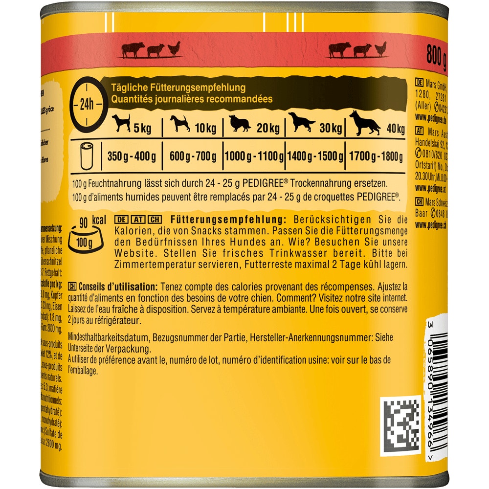 PEDIGREE® mit 3 Sorten Rind, Lamm & Huhn in Pastete, Dose 800g