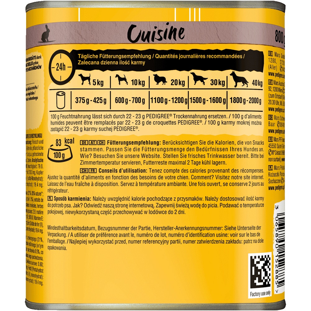 PEDIGREE® Cuisine in Sauce mit Kaninchen, Leber & Karotten, Dose 800g