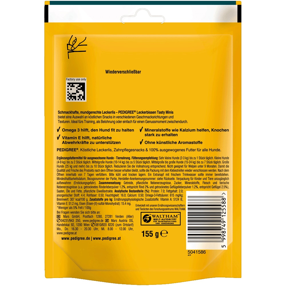 PEDIGREE® Leckerbissen Tasty Minis mit Rind & Geflügel Geschmack, 155g