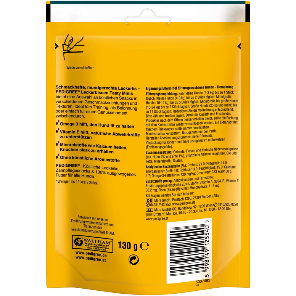 PEDIGREE® Leckerbissen Tasty Minis mit Huhn & Enten Geschmack, 130g