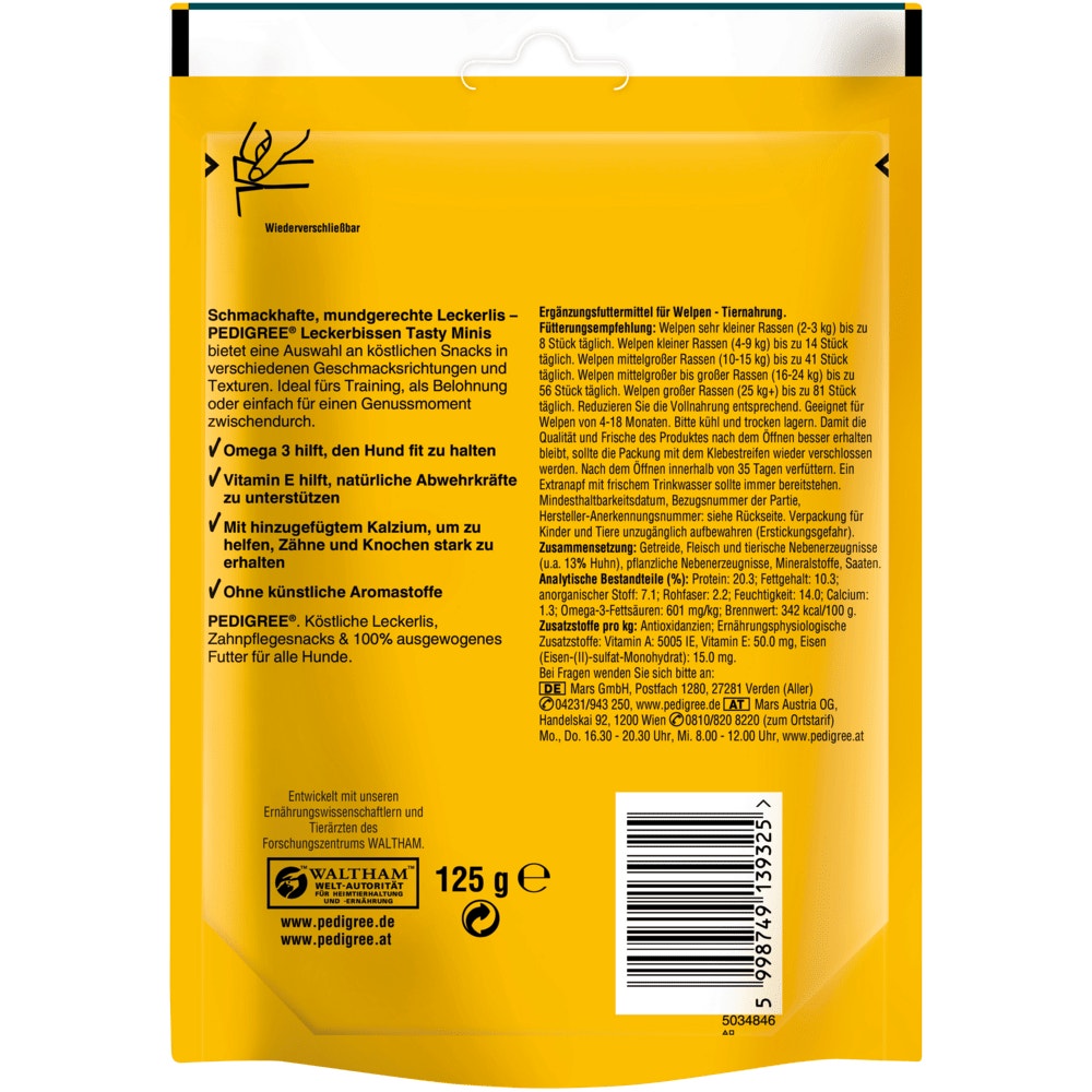 PEDIGREE® Leckerbissen Tasty Minis Junior mit Huhn, 125g