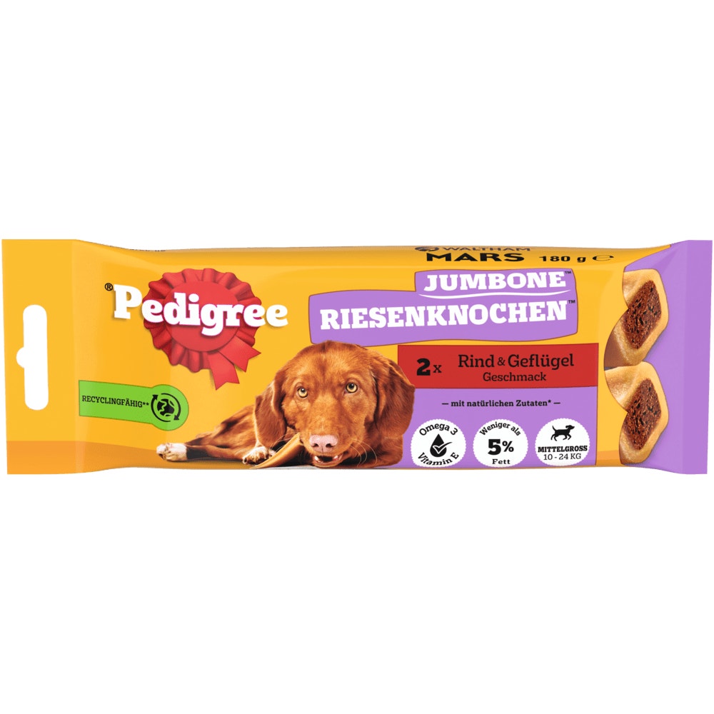 PEDIGREE® JUMBONE™ Riesenknochen Medium mit Rind & Geflügel Geschmack, 2 Stück