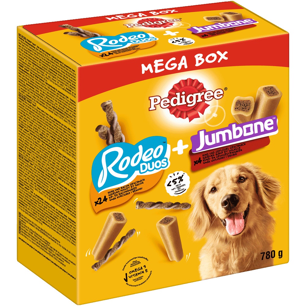 PEDIGREE® Mega Box Snacks mit RODEO™ Duos & JUMBONE™ Riesenknochen Medium, 780g